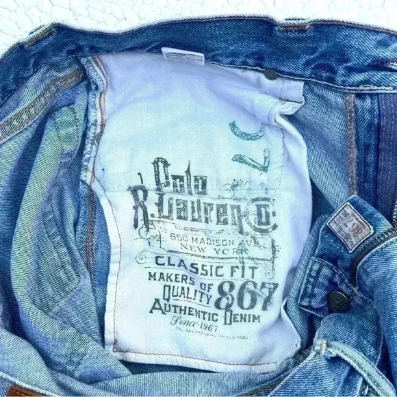 Polo R. Lauren Boyfriend Classic Fit Med Wash Faded Cutoff Jean Shorts Size 35 - Picture 14 of 14